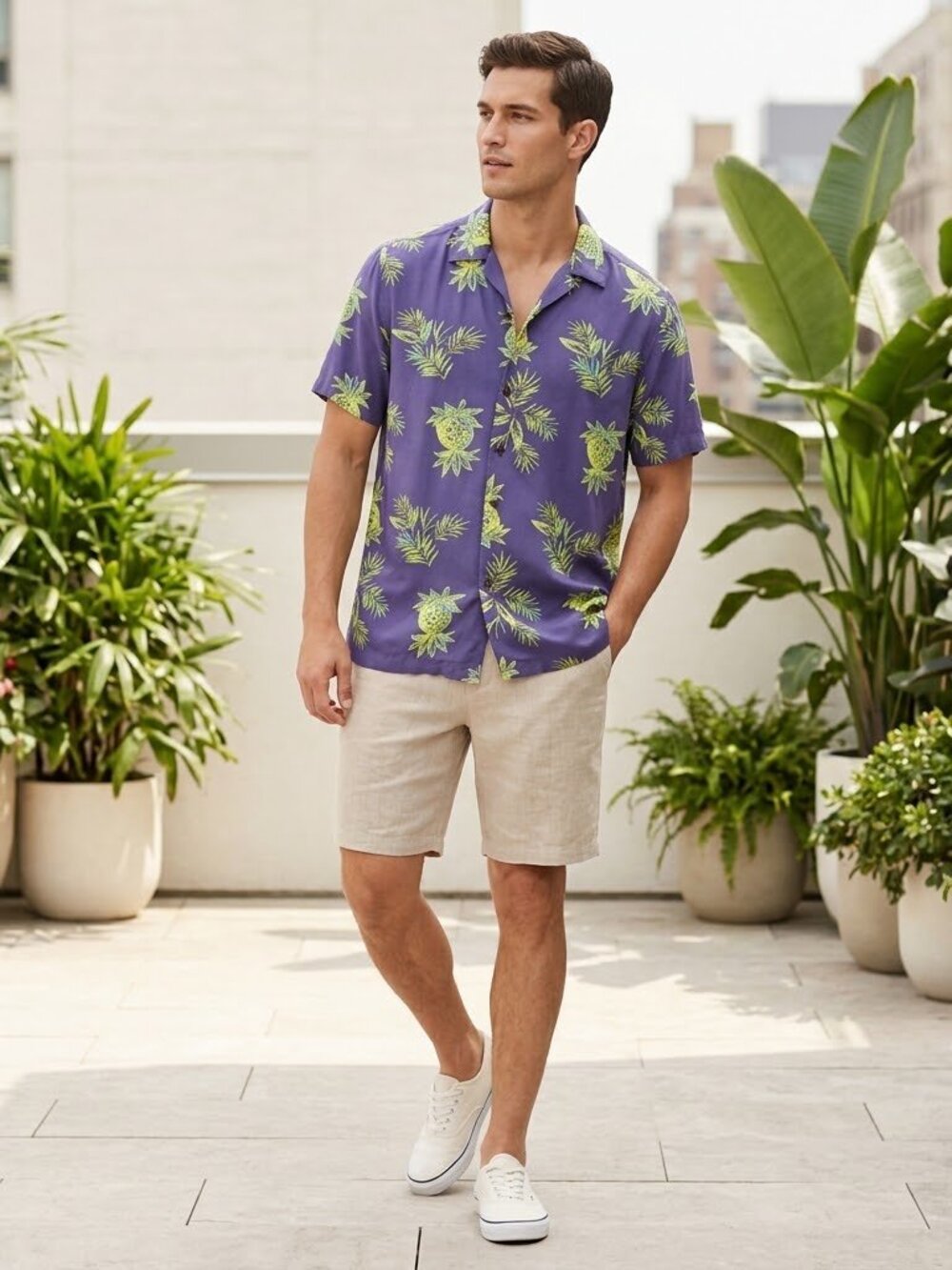 Joe Fresh Hawaiian Shirt Blue Pineapple Tropical Viscose Short Sleeve Small